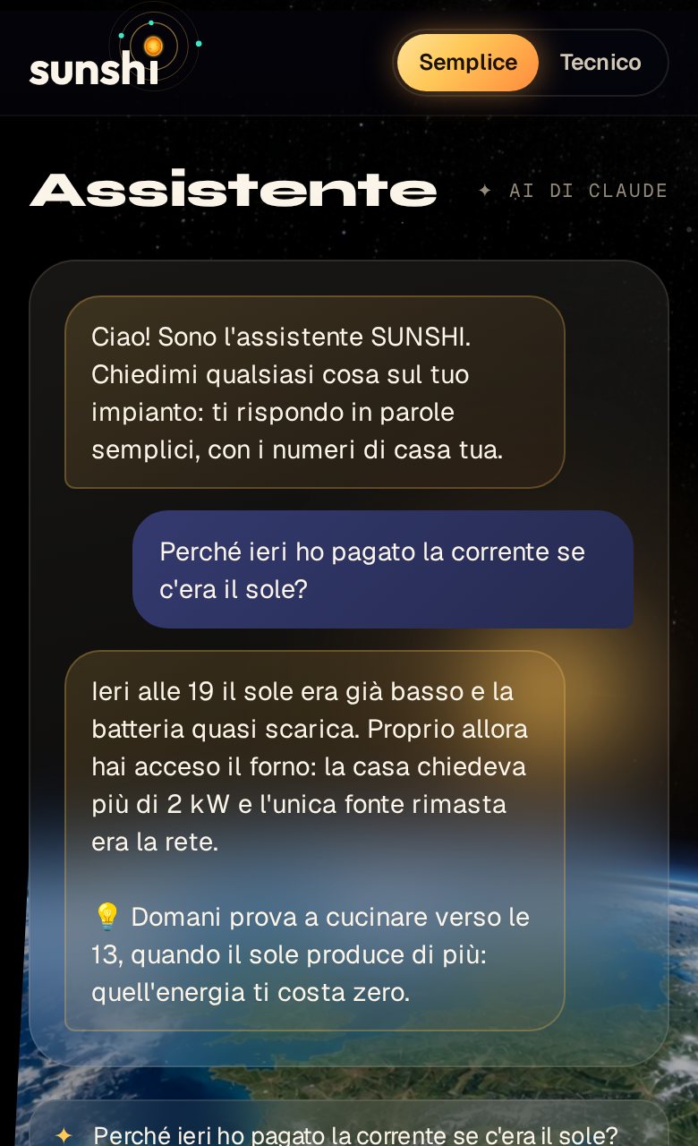 Schermata assistente ai dell'app SUNSHI