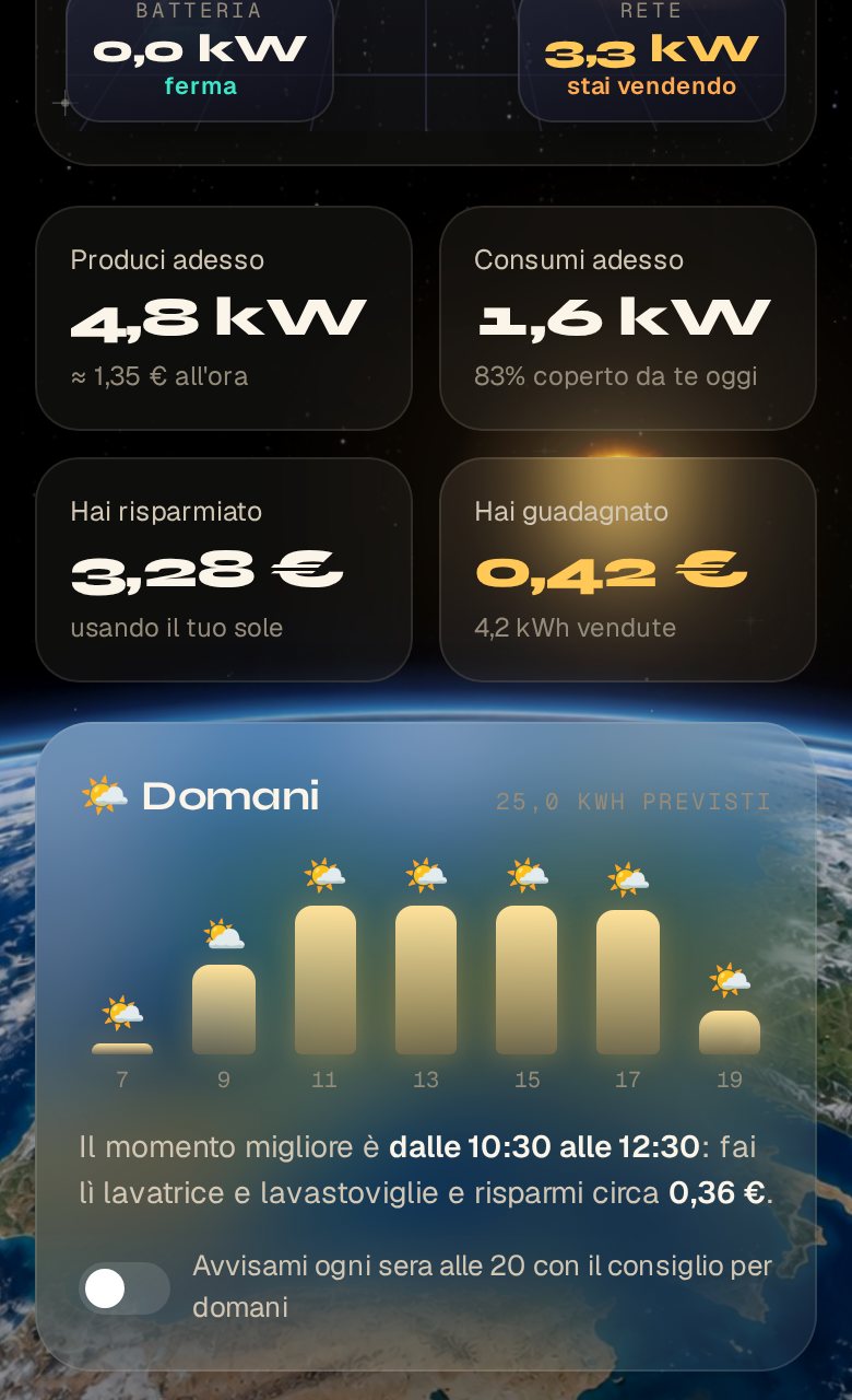 Schermata domani dell'app SUNSHI