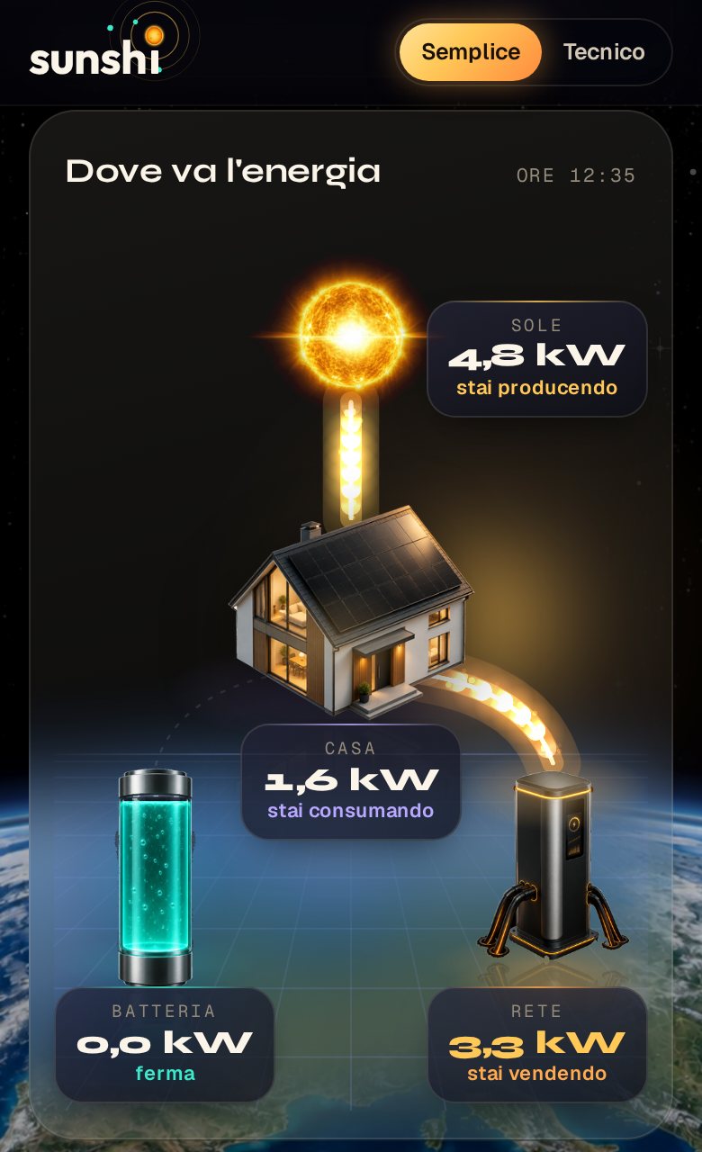 Schermata dove va l'energia dell'app SUNSHI