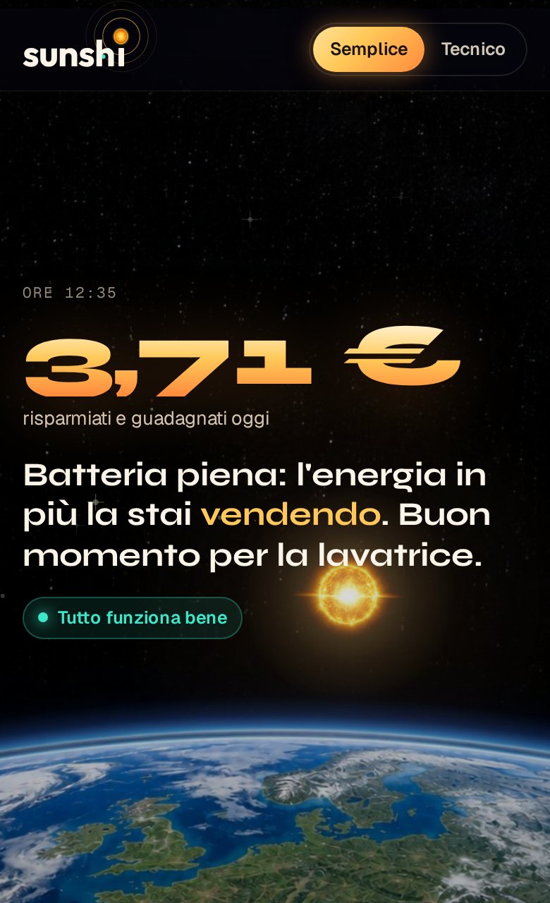 Schermata oggi dell'app SUNSHI